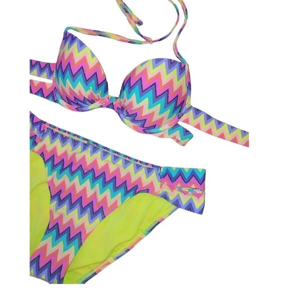 NWOT Aerie 2 Piece Bikini Brooke Swim Halter Top 32B Swim Bottoms L - Picture 4 of 9